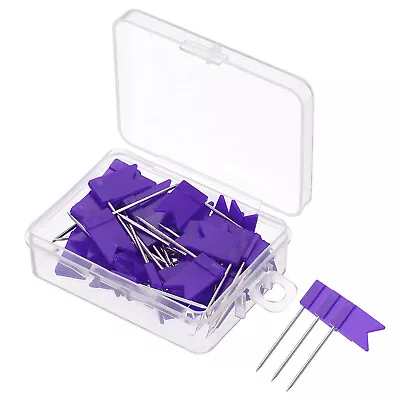 50Pcs Flag Map Push Pins 1 Inch Travel Map Pins With Plastic Head Purple • $6.83