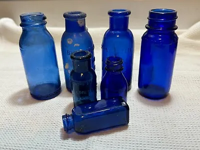 Lot Of 7: 2.5  - 6” Vintage Cobalt Blue Glass Medicine Bottles • $20