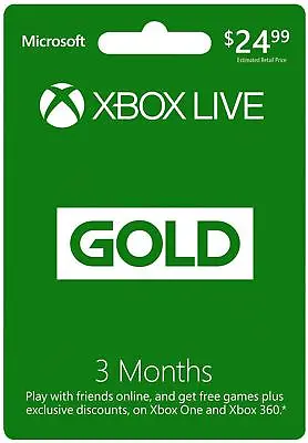 Microsoft Xbox LIVE 3 Month Gold Membership Xbox 360 / XBOX ONE NEW • $25.99