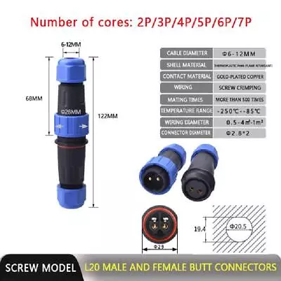 £10.85 • Buy 2-7Pin No Soldering Screw Crimping LD20 Docking Waterproof Connector Socket Plug