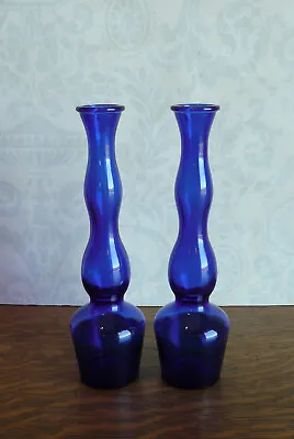 Vintage Pair Cobalt Blue Barber Bottles Scalloped Neck ~ Shaving Collectible • $16