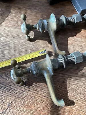 Antique Vintage Solid Brass Sink Faucet Spigots Pair Porcelain Top Hot Cold • $25