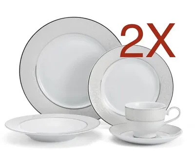 Mikasa Parchment 10-Pc. Dinnerware Set Service For 2 White Silver Platinum*New • $89
