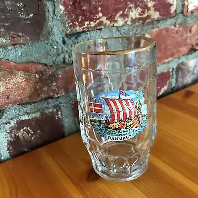 5  Vintage 1960s Danmark Denmark Glass Beer Mug W Viking Ship • $8