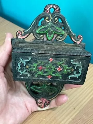 Vintage Wilton Cast Iron Matchbook Holder Black Multi Colored Floral Wall Mount • $28.99