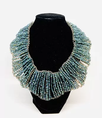 Massive Blue Faceted AB Crystal Beaded Bib Necklace Reversible Vintage Jewelry • $139.99