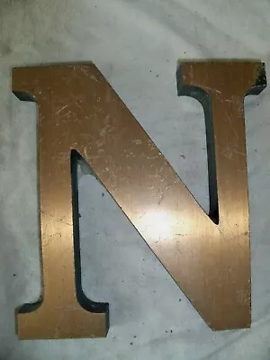 Large HEAVY Bronze Bank Sign Letter  N  Mid Century Vintage Brass Name SALVAGE • $25