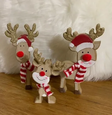 £7.99 • Buy Reindeer Family Freestanding Reindeer Seasonal Wooden Ornament Decoration