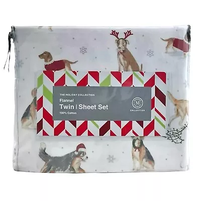 Martha Stewart Collection Cotton Flannel Holiday Dogs TWIN 3 Piece Sheet Set • $40