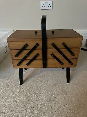 Vintage Wooden 3 Tier Cantilever Sewing Box Basket With Legs- Storage Organiser • £21