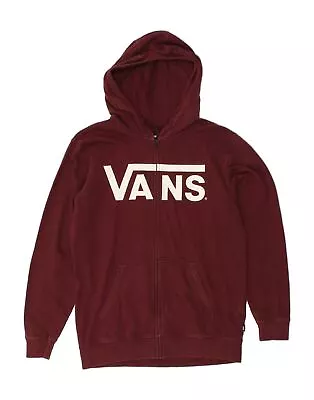 VANS Mens Graphic Zip Hoodie Sweater Medium Burgundy Cotton AL09 • £23.48