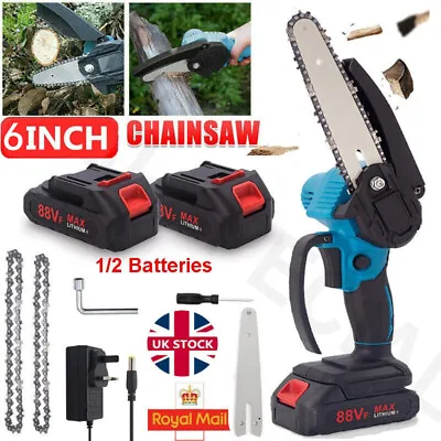 6 Inch Mini Cordless Chainsaw Handheld Electric Chainsaw Wood Cutter + 2 Battery • £24.99