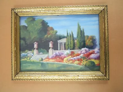 $89 • Buy Vintage Oil Painting Flower Garden & Structure Signed 