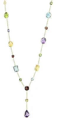 14K Yellow Gold Multi-Shaped Gemstone Necklace 16 Inches • $539.99