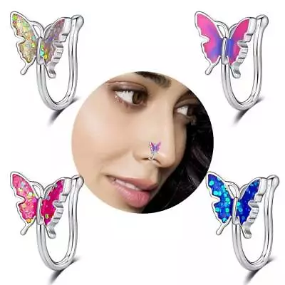 Butterfly Fake Nose Ring Non Piercing Clip On Nose U Hoop Ring Indian Style • £2.99