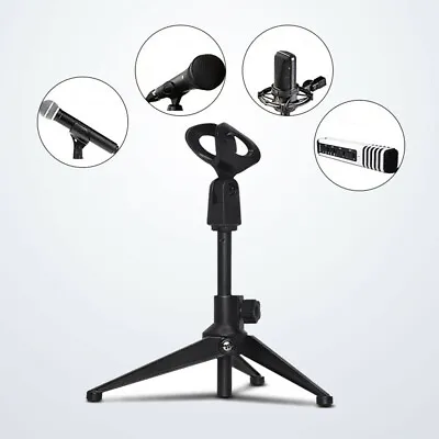 Adjustable Microphone Desk Stand Tripod Desk Top Clip Holder Foldable Table Mic • £4.79