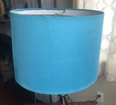 VTG Mid Century MCM/ Hollywood  Drum Lampshade 13” Fabric Aqua Blue - • $27