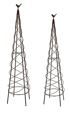 Metal Garden Plant Obelisks Planter Climbing Supports Frame Pyramids Rust Effect • £27.98