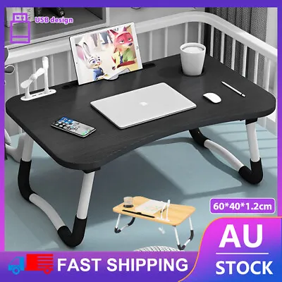 Foldable Laptop Stand Desk Table Tray Bed Study Cup Slot Portable Adjustable OZ • $16.69