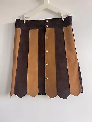 Vintage 60s 70s Suede Mini Skirt Panels Mod Gogo Boho Hippie M/L • £34