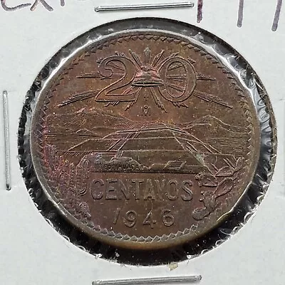 Mexico 20 Centavos 1946 Bronze Coin BU UNC Brown  Neat Toning Toner • $17.94