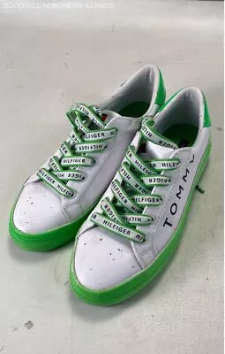 Women's Tommy Hilfiger White/Neon Lime Green Lace-Up Skate Shoes Sneakers Size 8 • $8.99