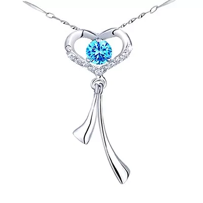 March Birthstone Heart Simulated Aquamarine Pendant Necklace Gifts For Her • $21.41