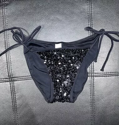 Victoria’s Secret PINK Swim Sequin Side Tie Scrunch Butt Bikini Bottoms Black • $20