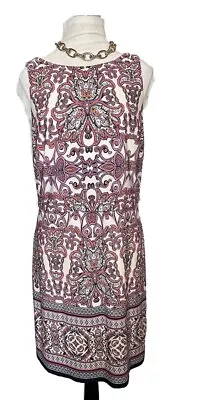 Vince Camuto Dress Size 10 Knee Length Paisley Pink Stretchy Sleeveless Back V • $28