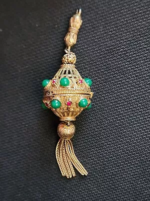 Vintage FLORENZA BAL-DE-PERFUME Pendant Locket Green Cabachon Rhinestones • $39