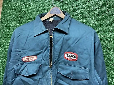Vtg Texaco Garage Work Jacket Teal/Green Uniform USA 60s 70s Sz M 22X25 Stained • $99.98