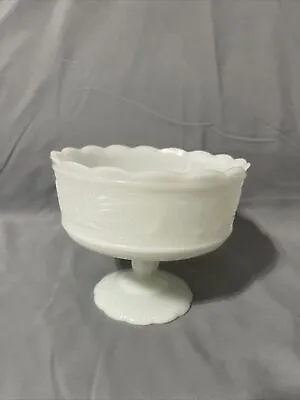 VINTAGE E.O. Brody Co. M6000 Milk Glass Pedestal Compote Candy Dish Bowl Ornate • $9