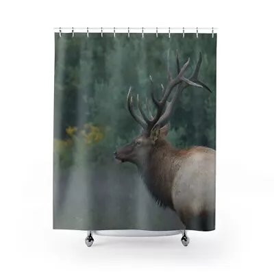 Elk Bull Bathroom Decor Autumn Goldenrod Antlers Rut Shower Curtain 71  W 74  H • $55