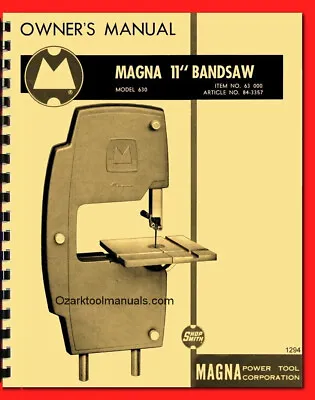 SHOPSMITH Magna 11  Bandsaw Attachment 630 Owner Instruction Parts Manual 1294 • $17.50