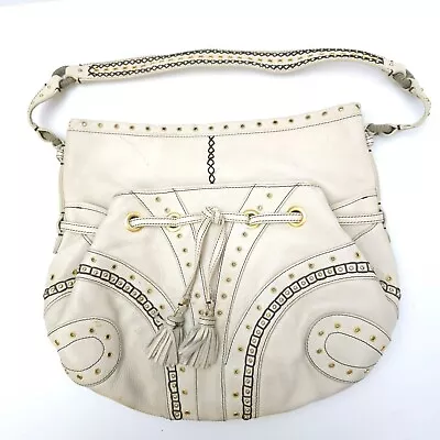 Cole Haan Cream Village Grommet Shoulder Bag Gold Embellished 14 X 12 Inch • $39.57