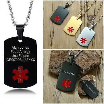 Personalised Necklace Medical Alert Engraving Customised Stainless Steel ID Name • £16.99