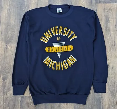 Vintage Mens University Of Michigan Wolverines Crewneck Navy Sweatshirt XL • $25