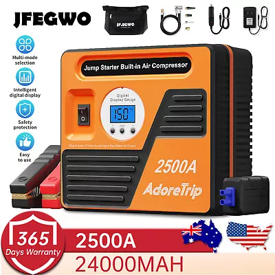 JFEGWO 2500A Jump Starter With Car Air Compressor 150PSI Power Bank Battery 12V • $85.87
