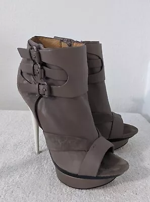 L.A.M.B. Gray Heels Stiletto Ankle Boots Gwen Stefani Women's Sz 9.5 M Peep Toe • $49.99