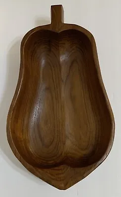 Vintage Monkey Pod Wood Salad Bowl MCM Pear Shaped Large Hand Carved 15” Brown • $39.95