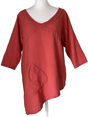 MARIA De Guadalajara Top M Lagenlook Boho Gauzy Beachy Asymmetric Tunic Cotton • $11.98