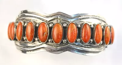 Vintage Navajo Artist L. James Sterling & Coral Bracelet • $249.99