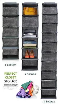 Wardrobe Hanging Organiser For Clothes Cabinet Shelf Storage Grey  5/6/10 Tier • £9.95