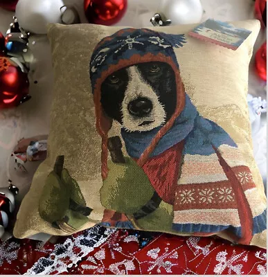 Rolande Du Dreuilh Dog Skier 18x18  Square Tapestry Pillow Alpine Chalet France • $75.90