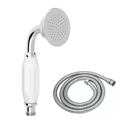 Traditional Victorian Shower Head Handset Bath Ceramic Handle & Shower Hose • £8.99