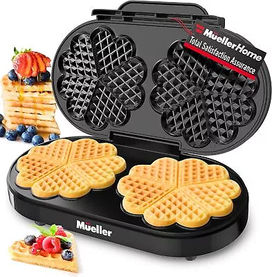 Mueller Double Heart Waffle Maker Makes 10 Mini Hearts 1200W Double Non-Stick • $43.96
