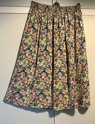 Vintage 80s LIBERTY Skirt. UK 10 12 14 Midi Green & Peach Floral Cottagecore • £29.95