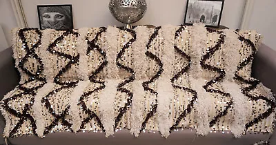 Vintage Wedding Blanket Moroccan Handira Handmade Berber Sequins Throw Rug 018 • $674.99