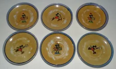 EX! DISNEY 1930's 6PC PAINTED  MICKEY MOUSE CHINA TEA SET -3 3/4  3 TONE SAUCERS • $39.99