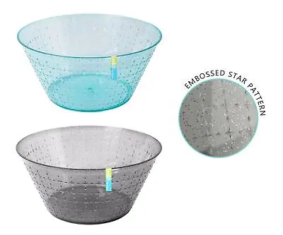 Large Salad Bowl Reusable Plastic Grey Blue Embossed Glitter Summer Party Picnic • £10.99